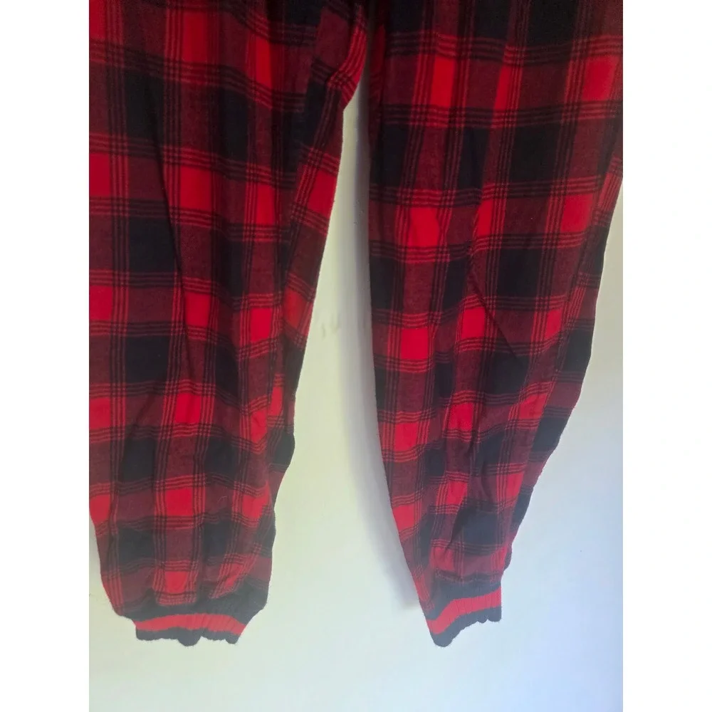 Aerie Red Black Buffalo Plaid Pajama Jogger Pants Small Drawstring Pockets